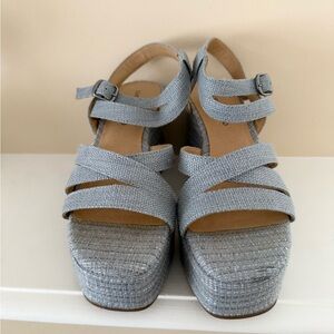 Lucky Brand Carlisha Raffia Sculpted Platform Wedge Ankle Strap Sandal